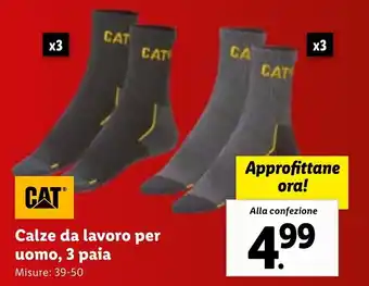 Lidl CAT Calze da lavoro per uomo, 3 paia misure: 39-50 offerta