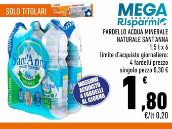 Conad Sant'Anna Fardello Acqua Minerale Naturale 1,5 l x 6 offerta