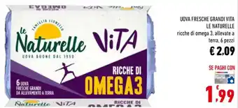 Conad Le Naturelle Uova Fresche Grandi Vita Ricche di Omega 3 Allevate A Terra 6 Pezzi offerta