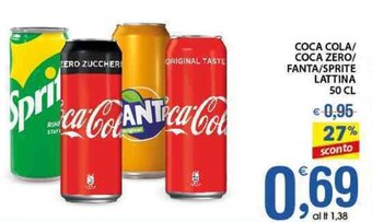 Qui Discount Coca Cola/Coca Zero/Fanta/Sprite Lattina 50 cl offerta