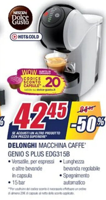 Trony DeLonghi Macchina Caffe' Genio S Plus EDG315B offerta