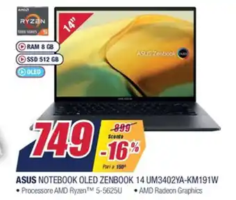 Trony Asus Notebook OLED Zenbook 14 UM3402YA-KM191W offerta