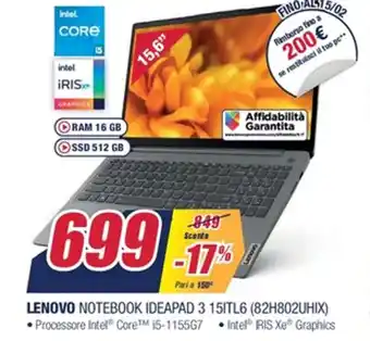 Trony Lenovo Notebook Ideapad 3 15ITL6 offerta