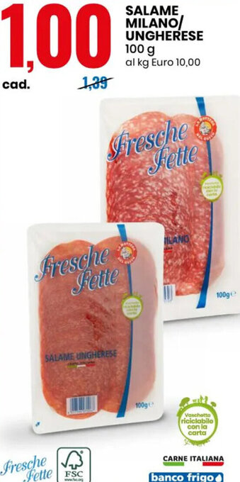 Eurospin Salame Milano/Ungherese 100 g offerta