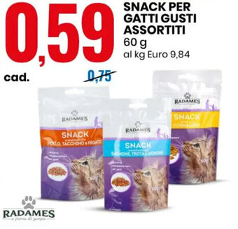 Eurospin Radames Snack Per Gatti Gusti Assortiti 60 g offerta