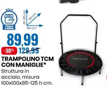 Eurospin Diamond Trampolino TCM Con Maniglie Misura 100x100x85-125 h cm offerta