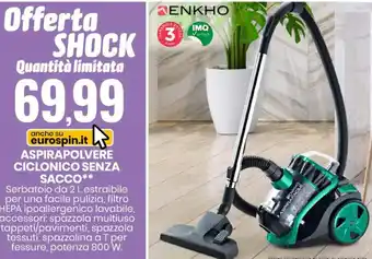 Eurospin Enkho Aspirapolvere Ciclonico Senza Sacco offerta
