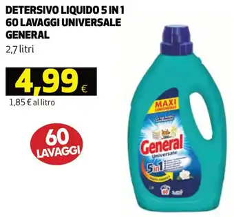 Coop General Detersivo Liquido 5 in 1 60 Lavaggi Universale 2,7 litri offerta