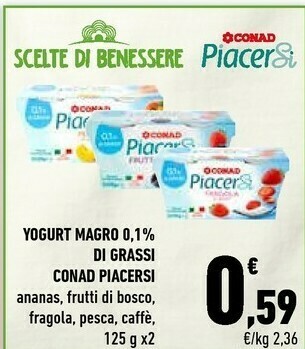 Conad Conad Yogurt Magro 0.1% Di Grassi Piacersi Ananas offerta