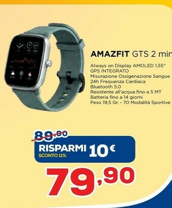 Euronics Amazfit GTS 2 Mini 3,94 Cm (1.55") 40 Mm AMOLED Verde offerta