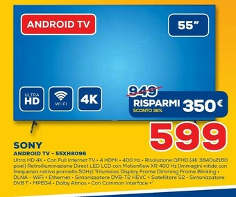 Euronics Sony KE-55XH8096 139,7 Cm (55") 4K Ultra HD Smart TV Wi-Fi Nero offerta