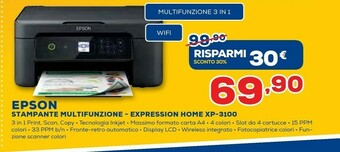 Euronics Epson Expression Home XP-3100 Ad Inchiostro 5760 X 1440 DPI 33 Ppm A4 Wi-Fi offerta