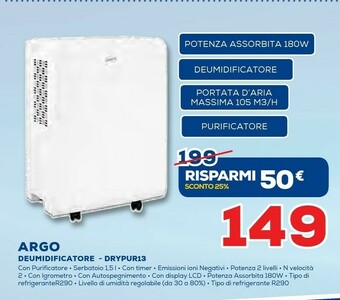 Euronics Argo Deumidificatore DRYPUR13 offerta