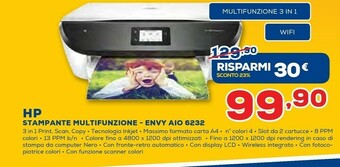 Euronics HP ENVY Photo 6232 Getto Termico D'inchiostro A4 4800 X 1200 DPI 13 Ppm Wi-Fi offerta