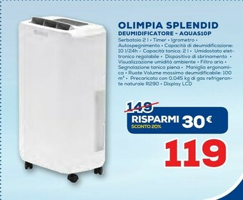 Euronics Olimpia splendid Deumidificatore AQUAS10P offerta