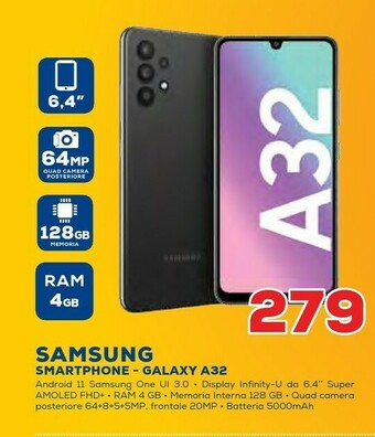 Euronics Samsung Galaxy A32 128GB Display 6.4” FHD+ Super AMOLED Awesome Black offerta