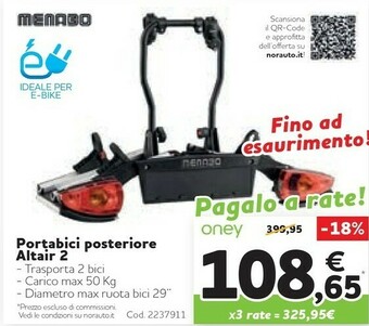 Norauto Menabo Portabici Posteriore Altair 2 offerta