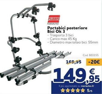 Norauto Fabbri Portabici Posteriore Bici Ok 3 offerta