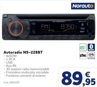 Norauto Autoradio NS-228BT offerta
