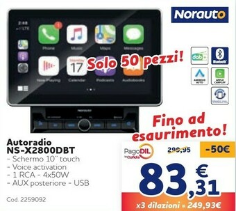 Norauto Autoradio NS-X2800DBT offerta