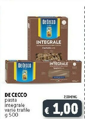 Deco Supermercati De Cecco Pasta Integrale offerta