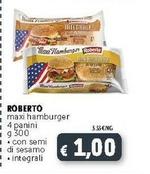 Deco Supermercati Roberto - Maxi Hamburger Integrale 300 G(ml) offerta