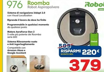 Euronics iRobot Roomba 976 Aspirapolvere Robot 0,6 L Senza Sacchetto Beige, Nero, Marrone offerta