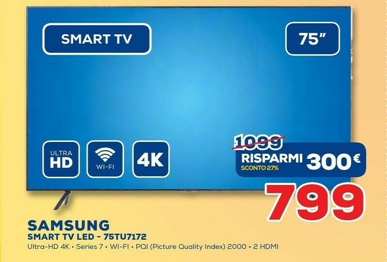 Samsung Smart TV LED 75TU7172 offerta di Euronics
