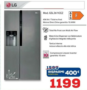 Euronics LG GSL361ICEZ Libera Installazione 591L A++ Argento Frigorifero Side-by-side offerta