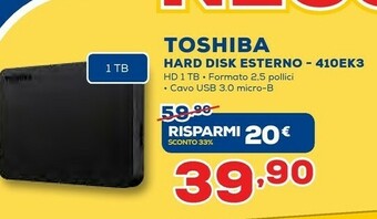 Euronics Toshiba Hard Disk Esterno 410EK3 offerta
