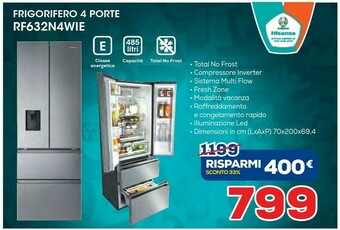 Euronics Hisense Frigorifero 4 Porte RF632N4WIE offerta