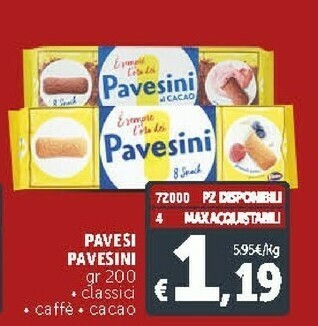 Deco Supermercati Pavesi Pavesini Al Cacao 200 G(ml) offerta