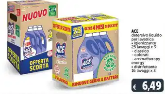 Deco Supermercati Ace detersivo liquido per lavatrice 25 lavaggi x 3 / 16 lavaggi x 3 offerta