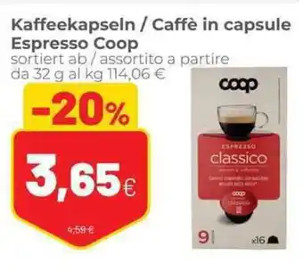 Coop Coop Espresso Caffè in Capsule/Kaffeekapseln sortiert an offerta