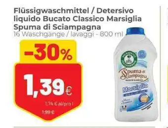 Coop Flüssigwaschmittel / Detersivo liquido Bucato Classico Marsiglia Spuma di Sciampagna 16 Waschgange/lavaggi 800 ml offerta