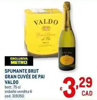 Metro Valdo Spumante Brut Gran Cuvée de Pai 75 cl offerta