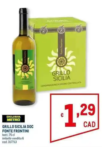 Metro Grillo Sicilia Doc Fonte Frontini 75 cl offerta