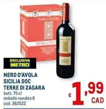 Metro Terre di Zagara Nero d'Avola Sicilia Doc 75 cl offerta