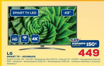 Euronics LG 43UN8100 109,2 Cm (43") 4K Ultra HD Smart TV Wi-Fi Argento offerta