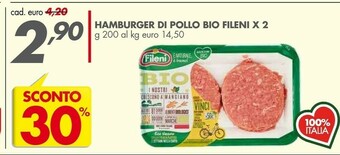 Italmark Fileni Hamburger Di Pollo Bio 200 G(ml) offerta