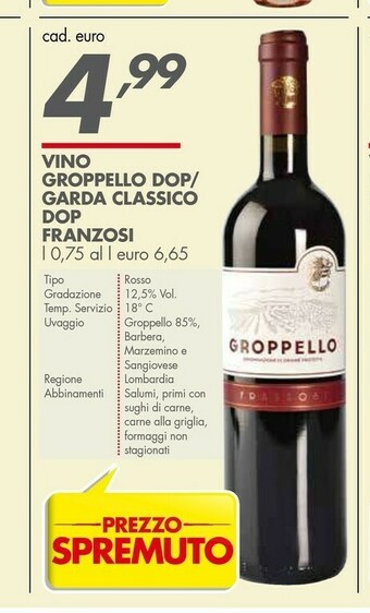 Italmark Franzosi Vino Groppello Dop offerta