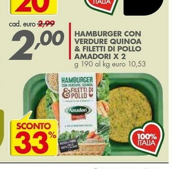 Italmark Amadori Hamburger Con Verdure Quinoa & Filetti Di Pollo 190 G(ml) offerta