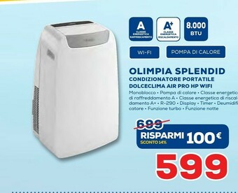 Euronics Olimpia splendid Condizionatore Portatile Dolceclima Air Pro Hp WiFi offerta