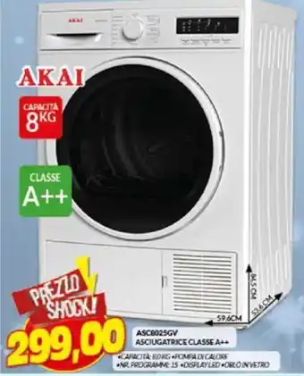 Risparmio Casa Akai ASC8025GV Asciugatrice Classe A offerta