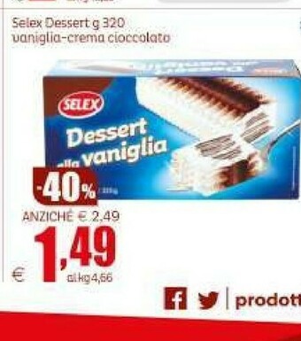 Selex Dessert Al Gusto Di Vaniglia Decorato Con Copertura Al Cacao Magro 320 G(ml)