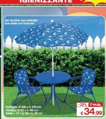 Satur Set Tavolino Con Ombrello Due Sedie Con Braccioli offerta