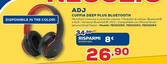 Euronics ADJ Cuffia Deep Plus Bluetooth offerta