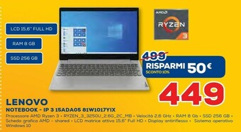 Euronics Lenovo Notebook IP 3 15ADA05 81W1017YIX offerta