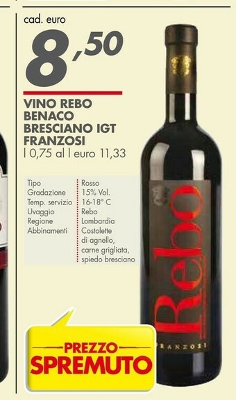 Italmark Franzosi Vino Rebo Benaco Bresciano Igt offerta