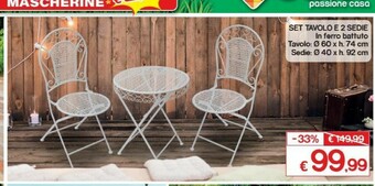 Satur Casa Set Tavolo E 2 Sedie In Ferro Battuto offerta